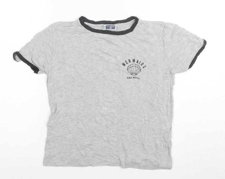 Pull & Bear Women's Grey Ringer T-Shirt, Size S
