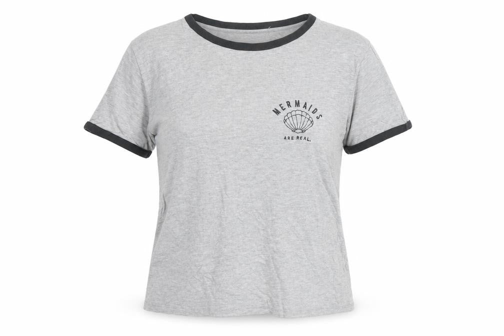 Front view of Pull&Bear Women's Grey Ringer T-Shirt, size S