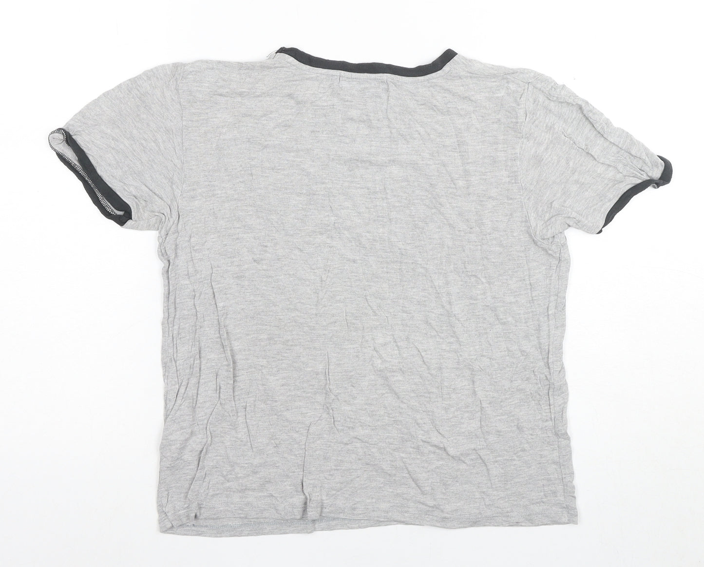 Pull & Bear Women's Grey Ringer T-Shirt, Size S