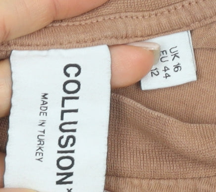 Collusion Unisex Brown T-Shirt Size 16 Crew Neck
