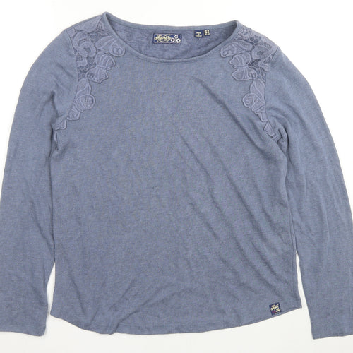 Superdry Women's Blue Long Sleeve Blouse UK 14 Lace Accent