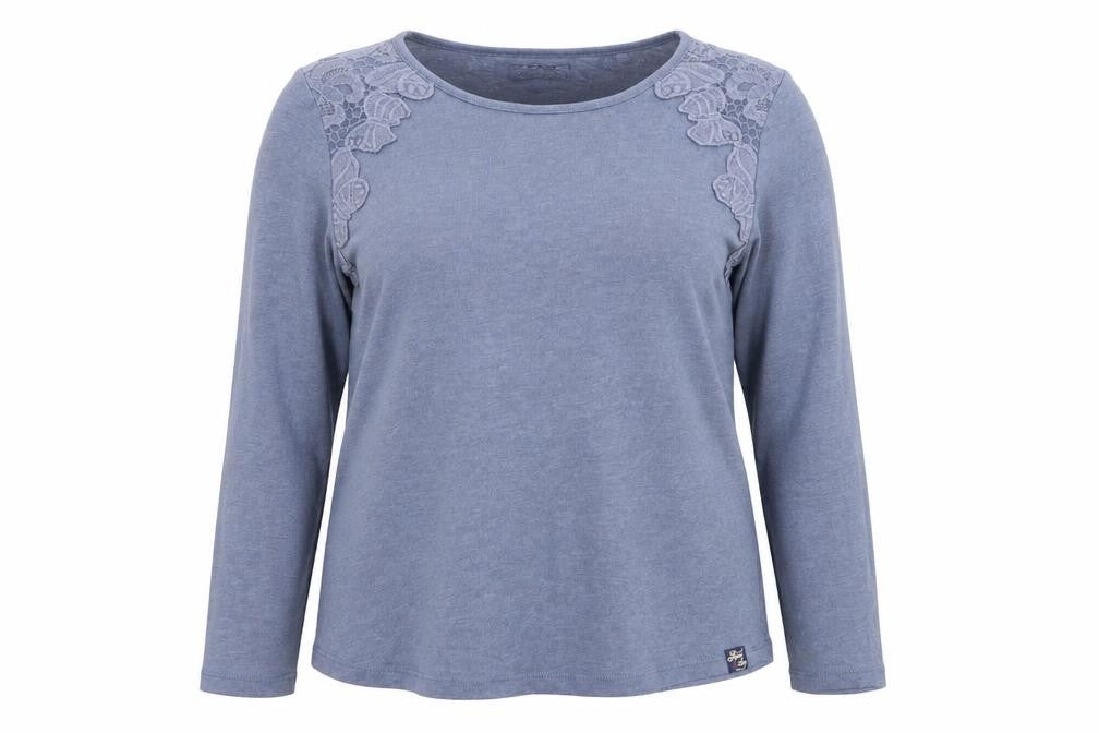 Superdry Women's Blue Long Sleeve Blouse UK 14 Lace Accent