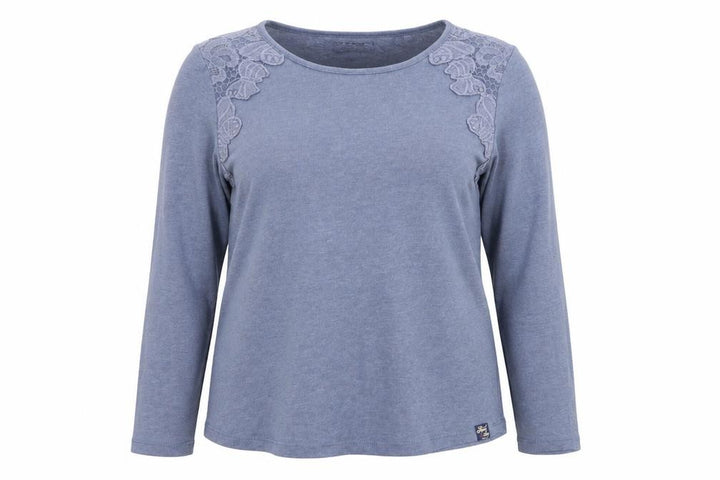 Superdry Women's Blue Long Sleeve Blouse UK 14 Lace Accent