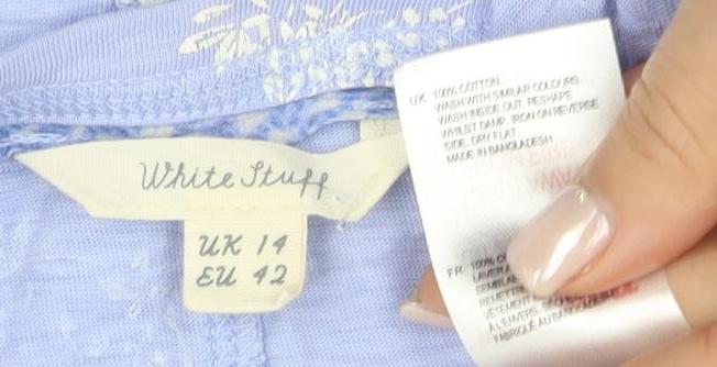 White Stuff Women's Blue Floral T-Shirt, Size 14