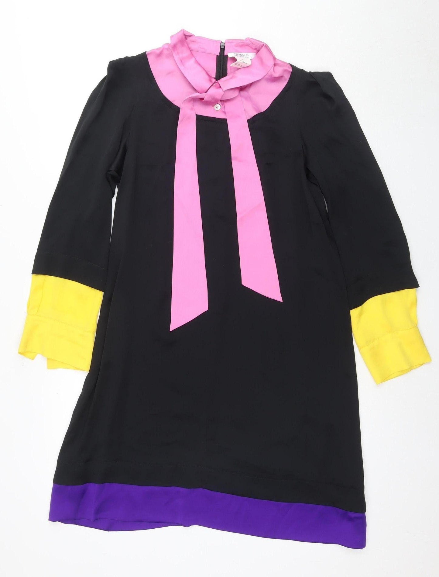 Sonia Rykiel Women's Black Silk Colourblock Shift Dress Size 12
