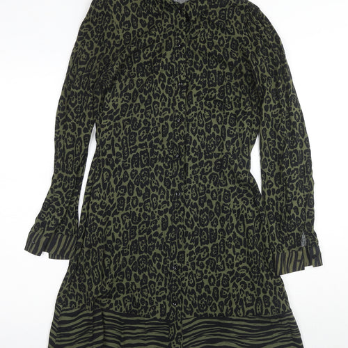 Warehouse Womens Green Animal Print Shirt Dress Size 10