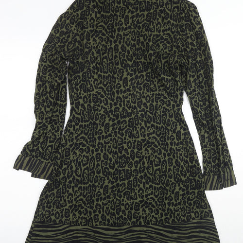 Warehouse Womens Green Animal Print Shirt Dress Size 10