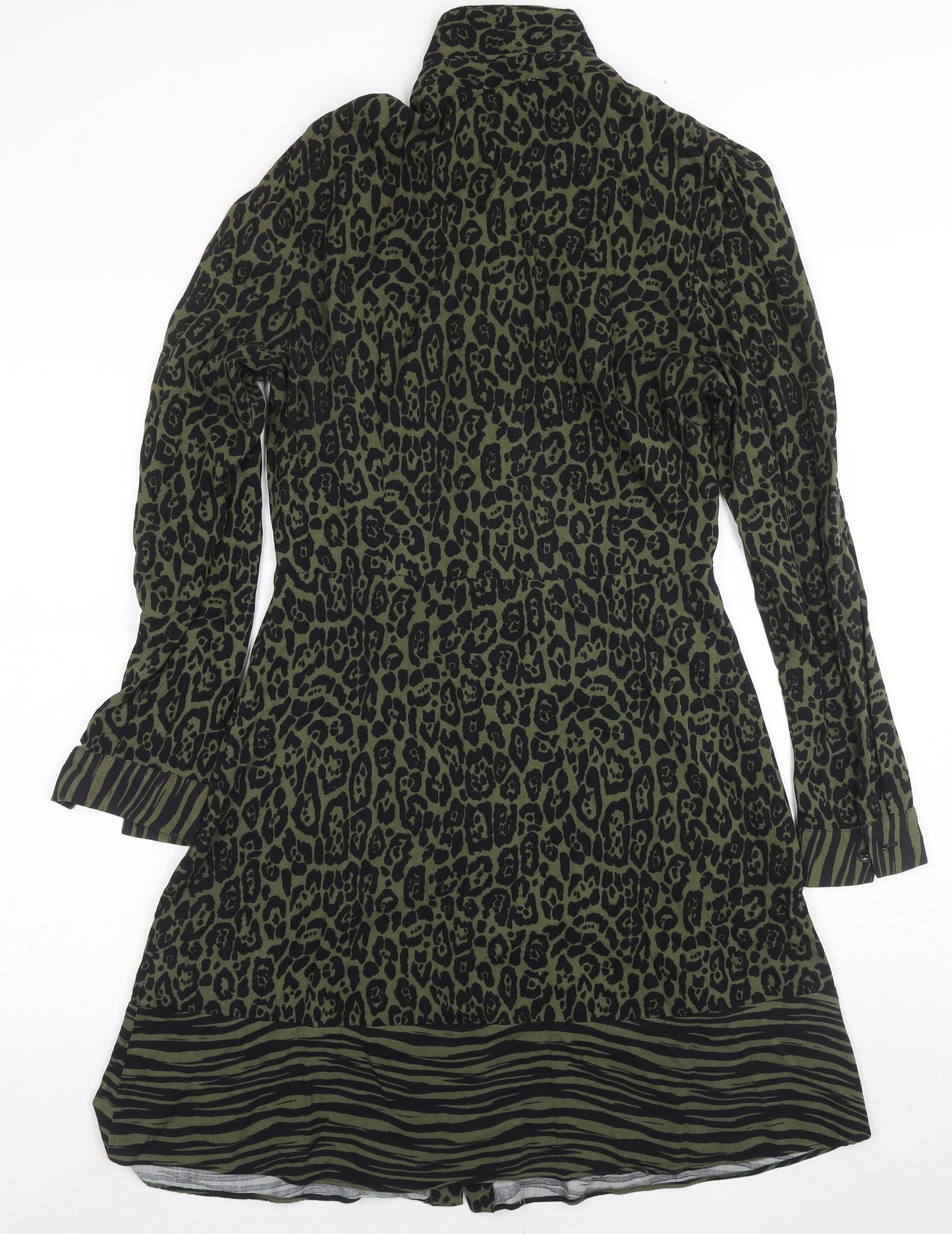 Warehouse Womens Green Animal Print Shirt Dress Size 10