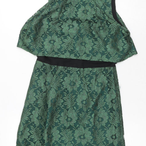 Topshop Women's Green Lace Shift Dress Size 6