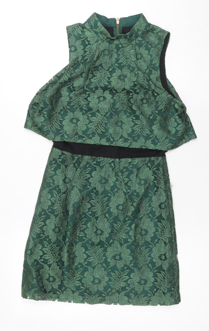 Topshop Women's Green Lace Shift Dress Size 6