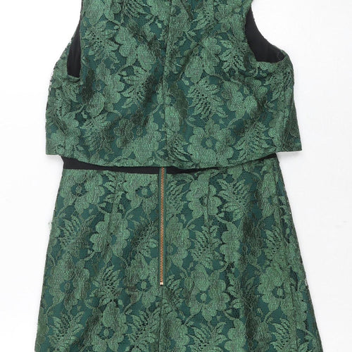 Topshop Women's Green Lace Shift Dress Size 6