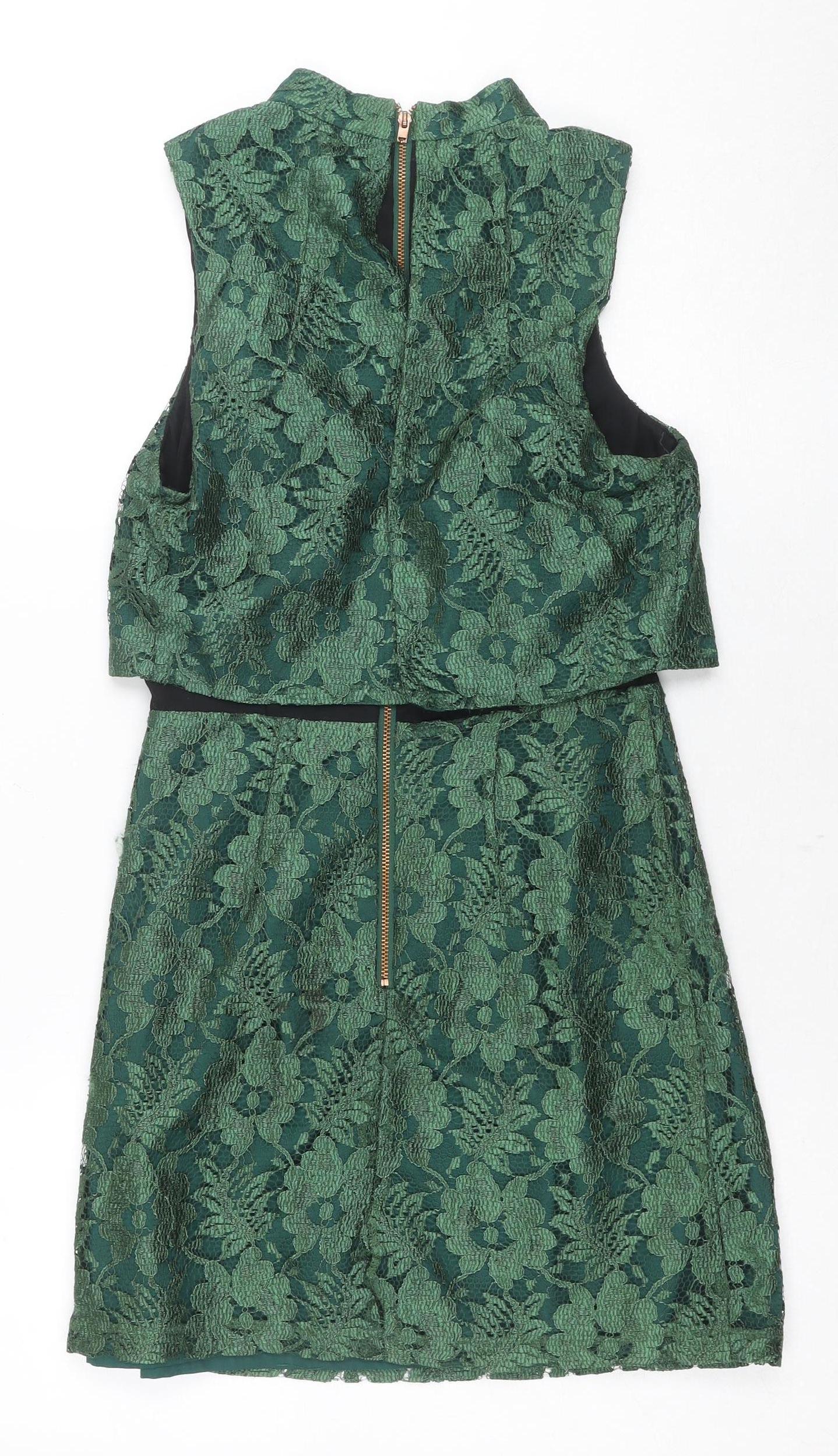 Topshop Women's Green Lace Shift Dress Size 6