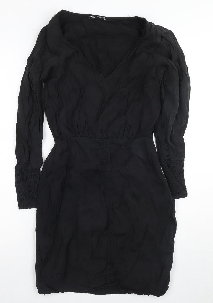 ZARA Black Bodycon Dress Women Size 8 Party V-Neck