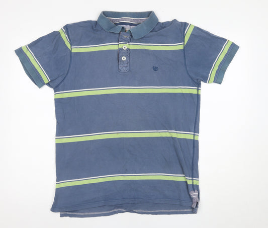 Fat Face Men's Blue Striped Polo Shirt Medium