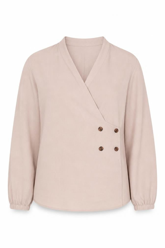 Front view of Topshop Women's Beige Wrap Blouse, size 4