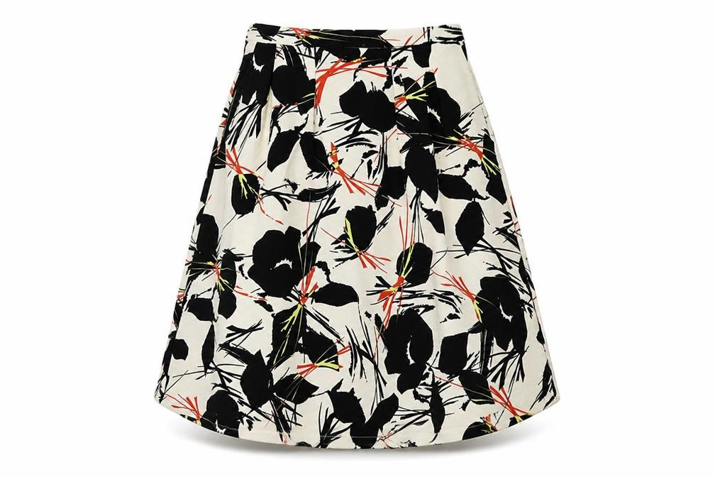 Front view of Warehouse Women's Multicoloured Floral A-Line Skirt, size 14