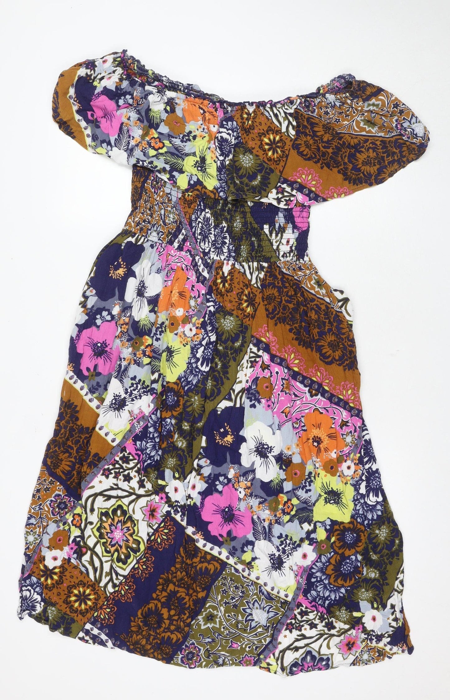 Next Women's Multicoloured Floral A-Line Dress Size 14