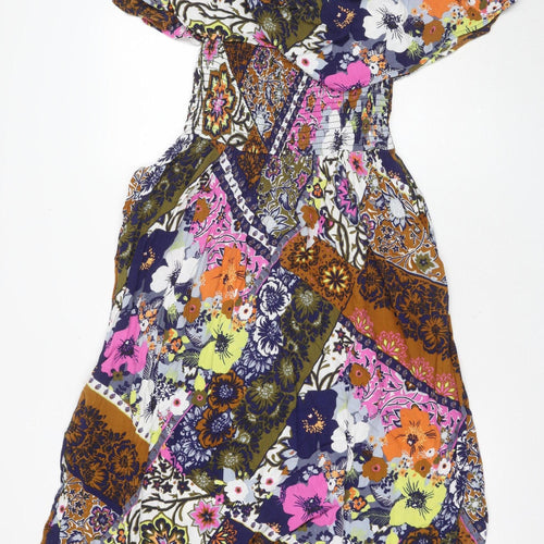 Next Women's Multicoloured Floral A-Line Dress Size 14