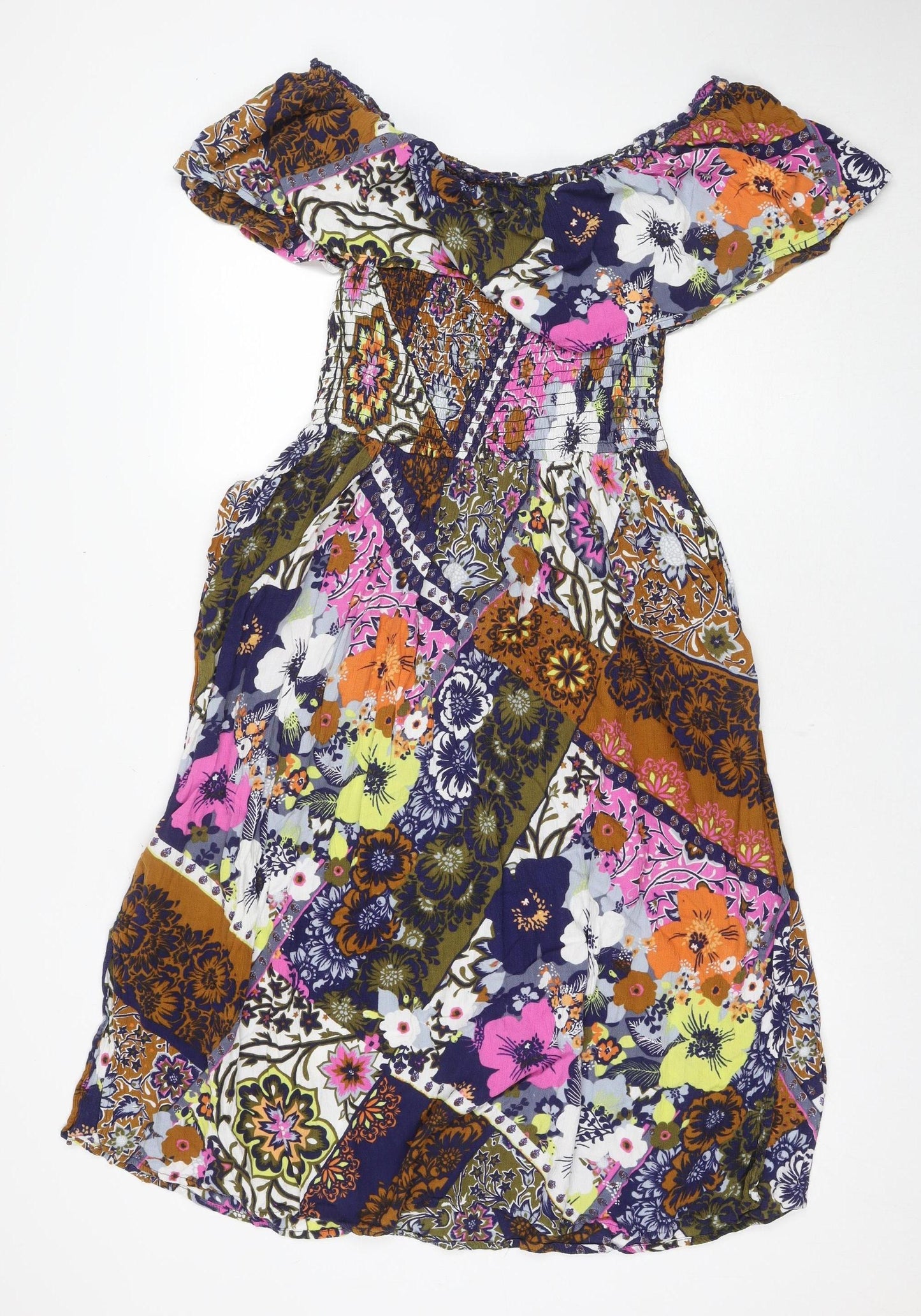 Next Women's Multicoloured Floral A-Line Dress Size 14