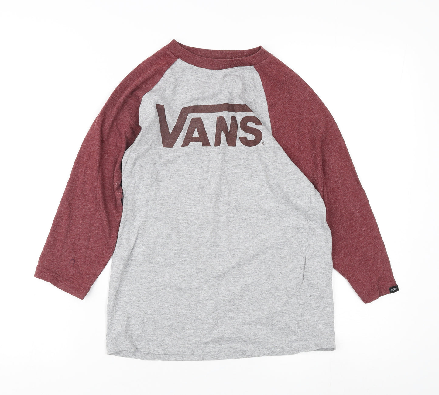Vans Boys Red Grey 3/4 Sleeve Logo T-Shirt Size M