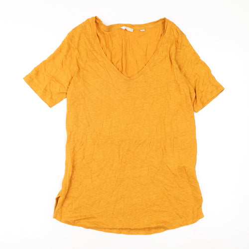 Fat Face Women's Orange Linen V-Neck T-Shirt Size 8