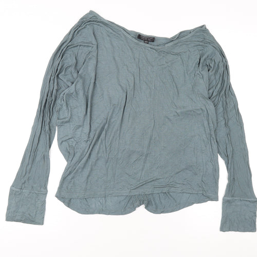 Topshop Women's Green Long Sleeve Boat Neck T-Shirt