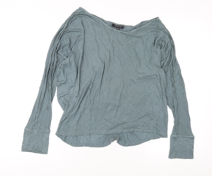 Topshop Women's Green Long Sleeve Boat Neck T-Shirt
