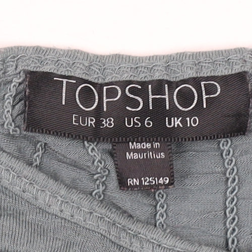 Topshop Women's Green Long Sleeve Boat Neck T-Shirt