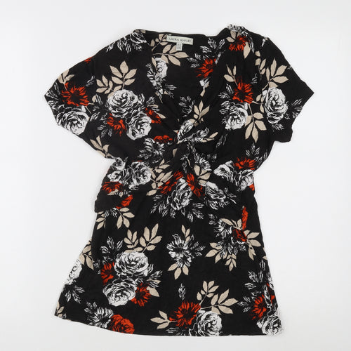 Laura Ashley Women's Black Floral Wrap Blouse - Size 12