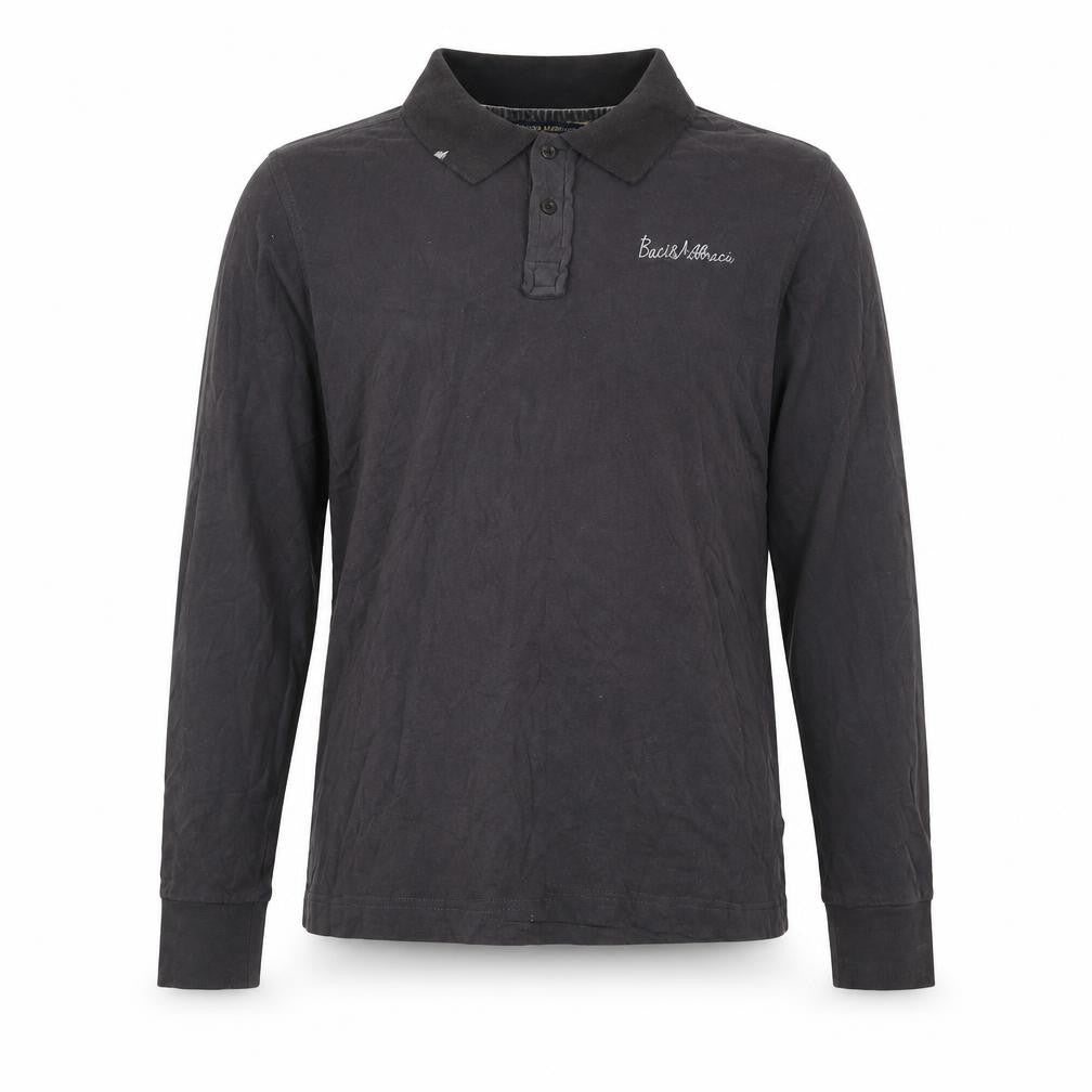 Front view of Baci & Abbracci Men's Black Polo in, size M, with Logo