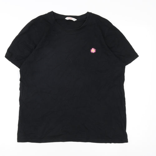 John Lewis Women Black T-Shirt, L, Crew Neck, Embroidered