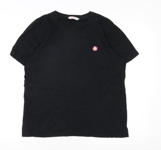 John Lewis Women Black T-Shirt, L, Crew Neck, Embroidered