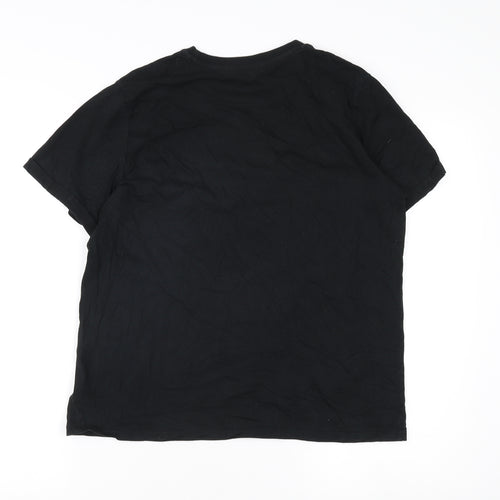 John Lewis Women Black T-Shirt, L, Crew Neck, Embroidered