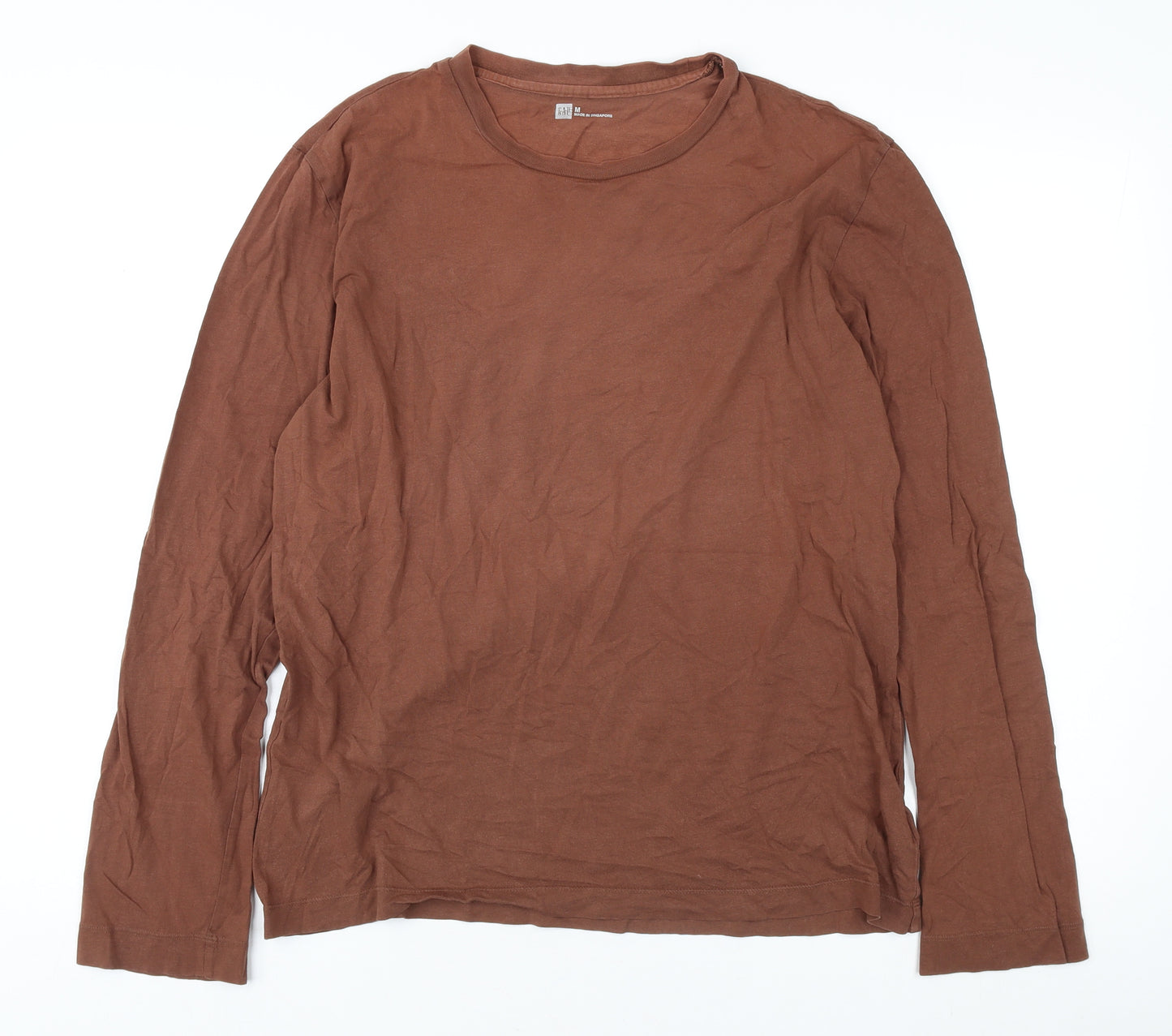 Gap Men's Brown Long Sleeve Crew Neck T-Shirt Medium