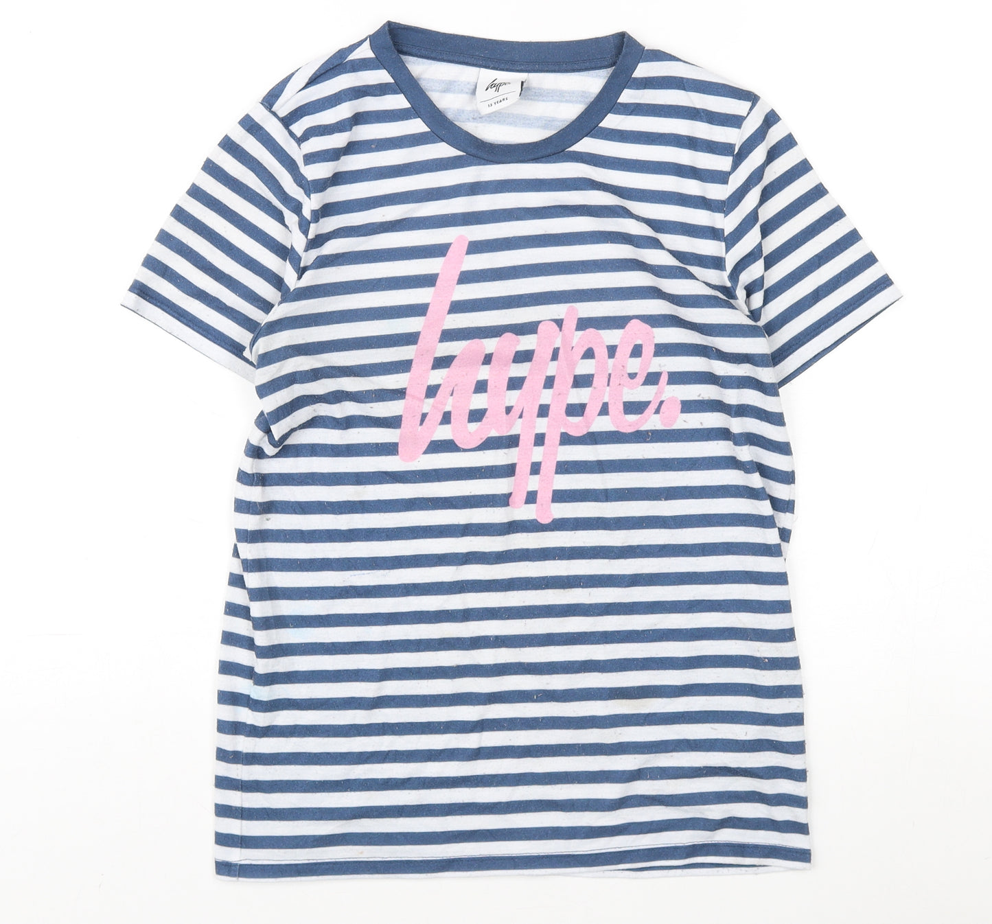 Hype Girls Blue Striped T-Shirt - Size 13 Years