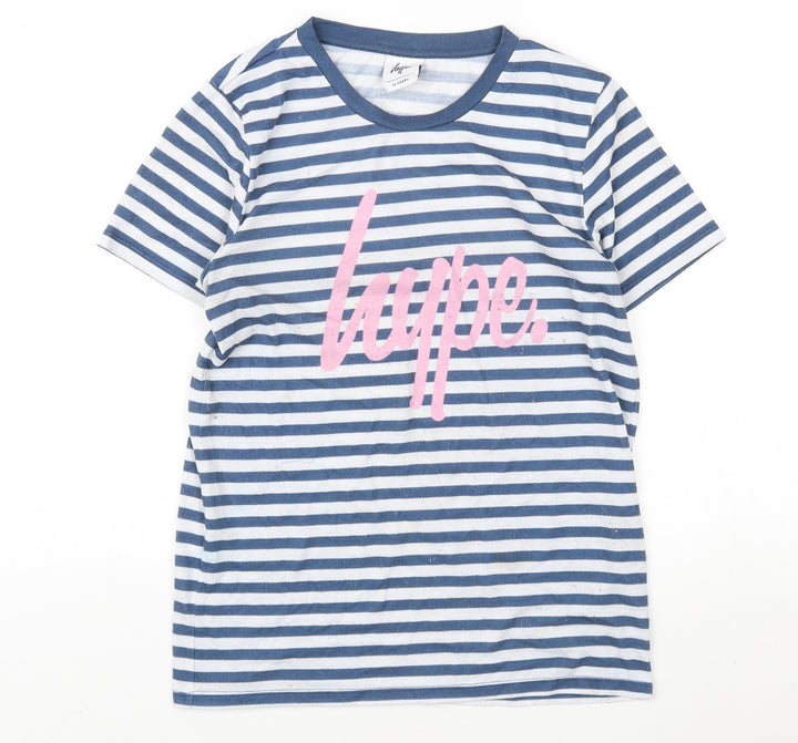 Hype Girls Blue Striped T-Shirt - Size 13 Years