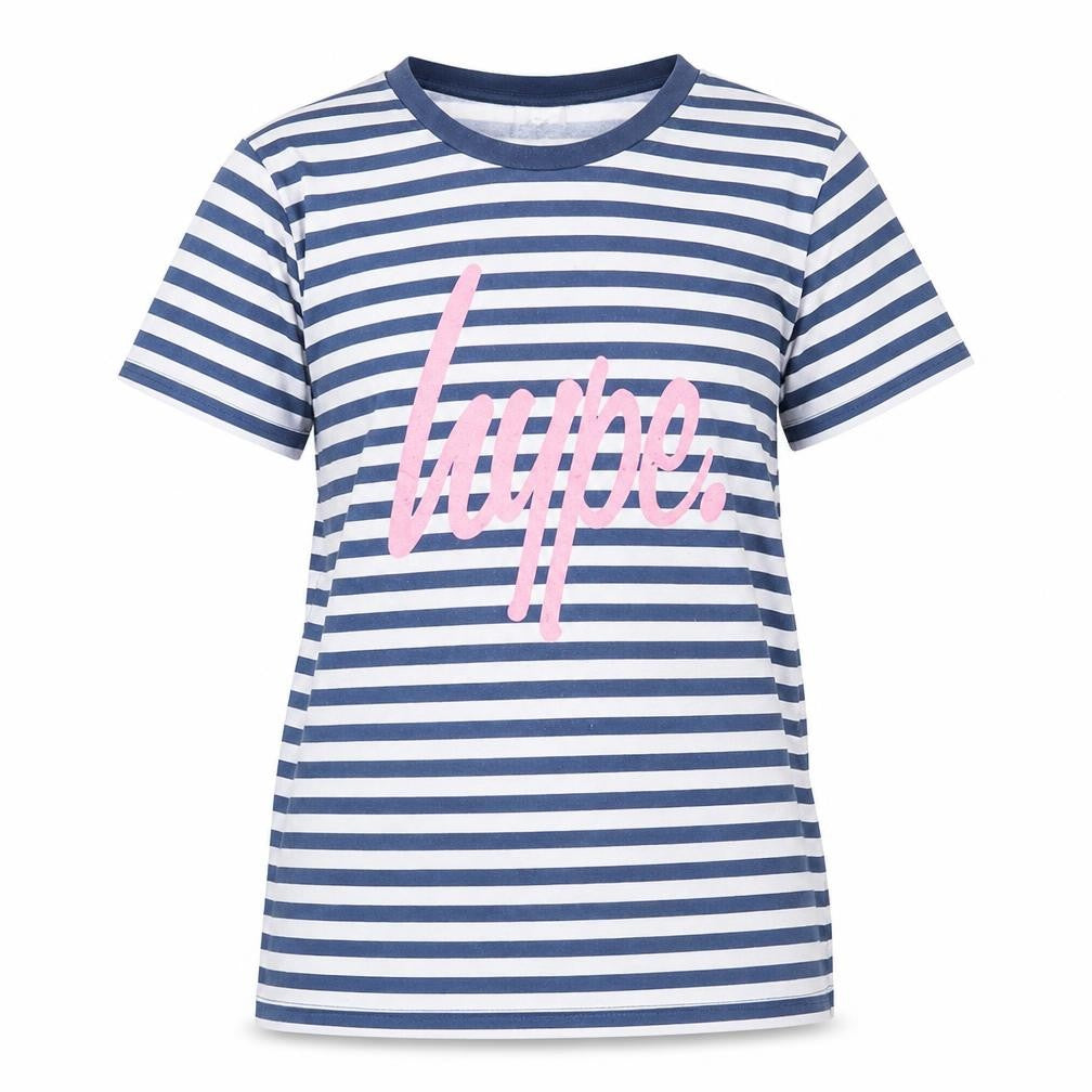 Hype Girls Blue Striped T-Shirt - Size 13 Years