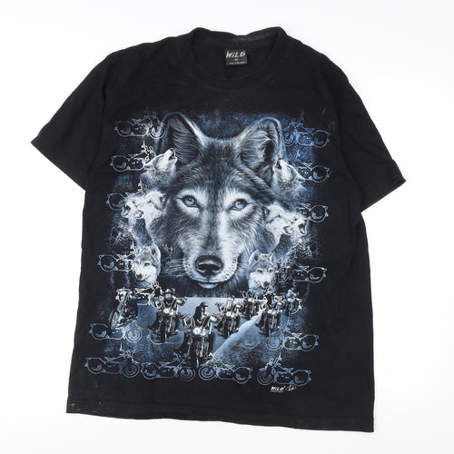 Wild Men's Black M Graphic Biker Wolf T-Shirt