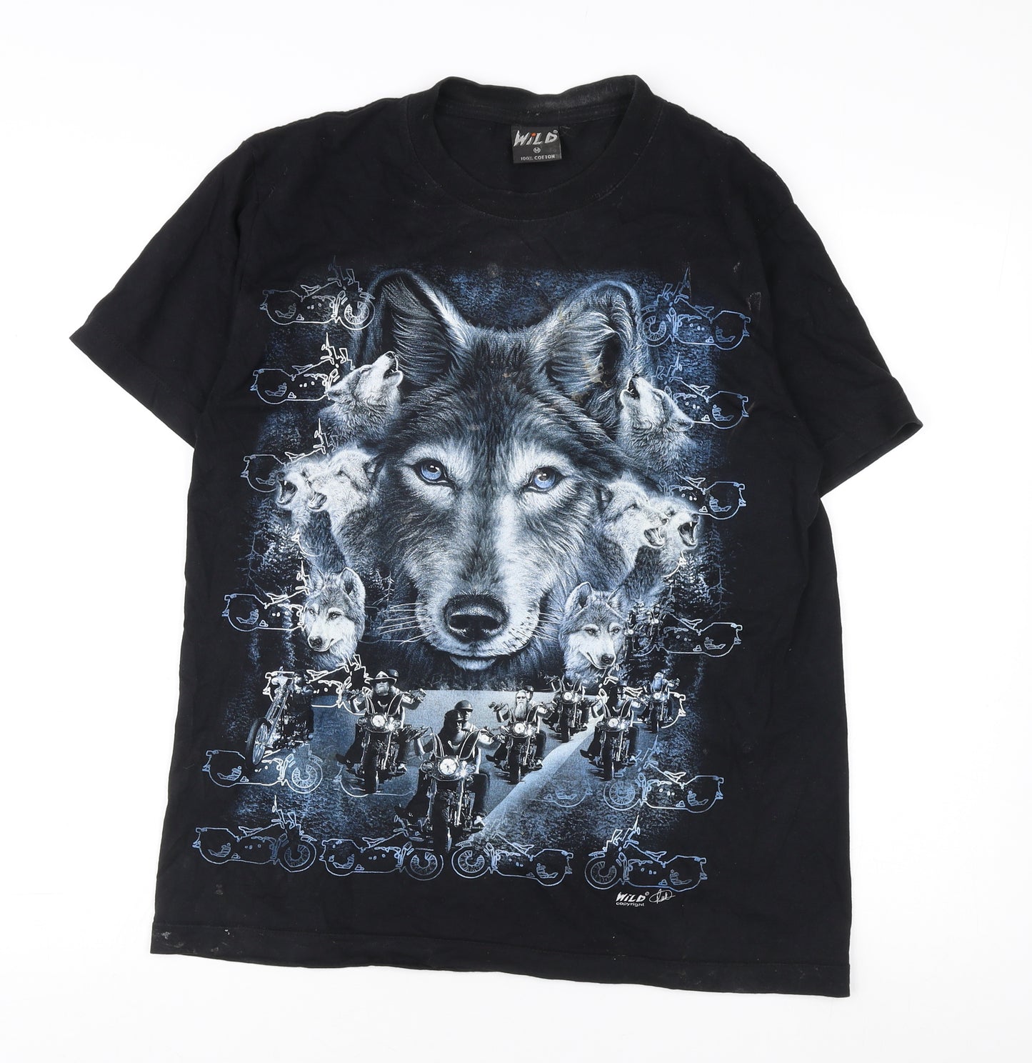 Wild Men's Black M Graphic Biker Wolf T-Shirt