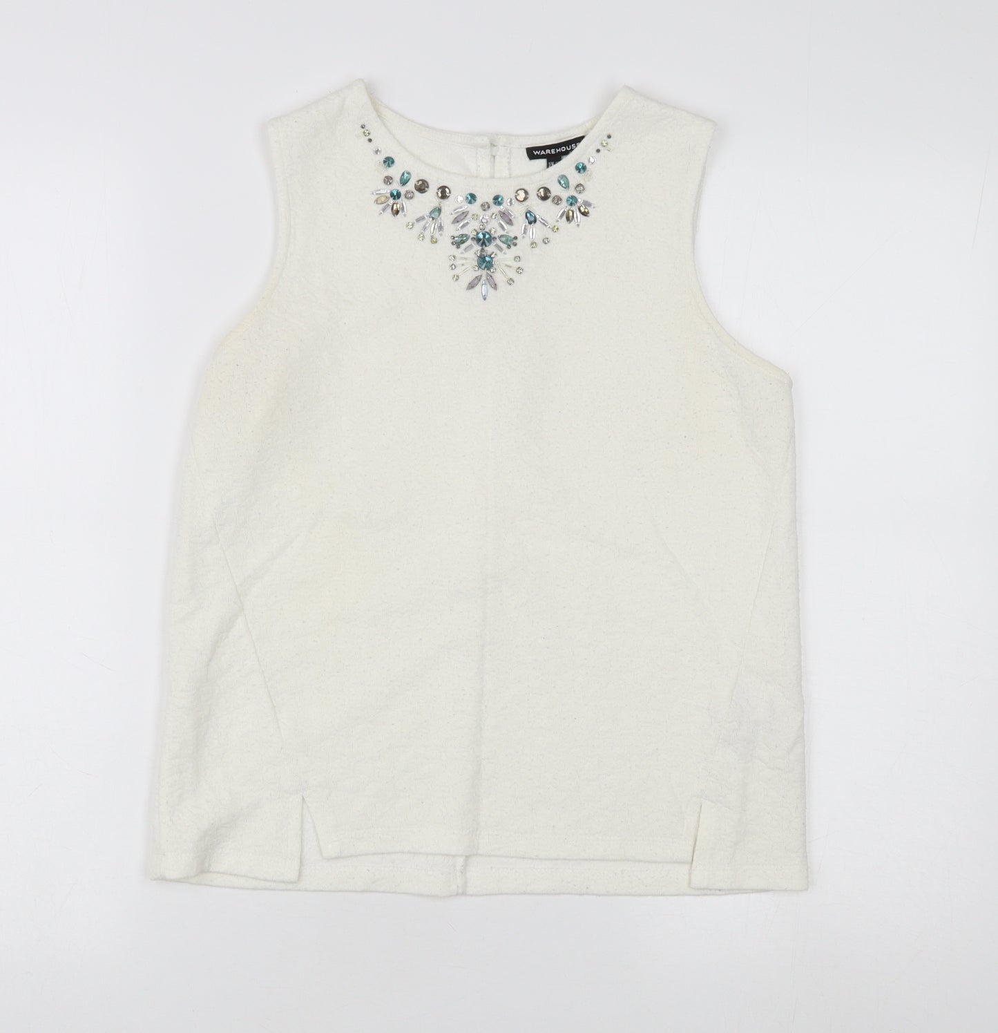 Warehouse Women's White Embroidered Tank Top, Size 10