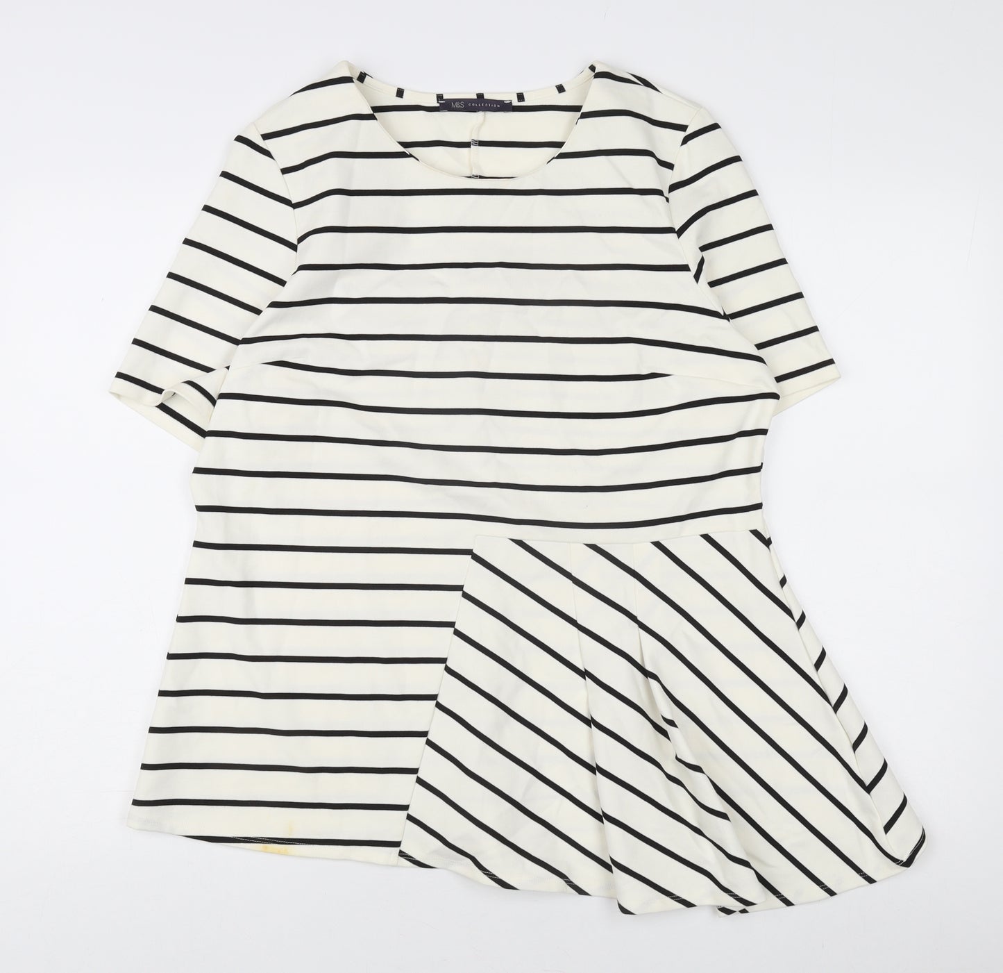 Marks and Spencer Women's Ivory Striped Tunic T-Shirt - Size 16