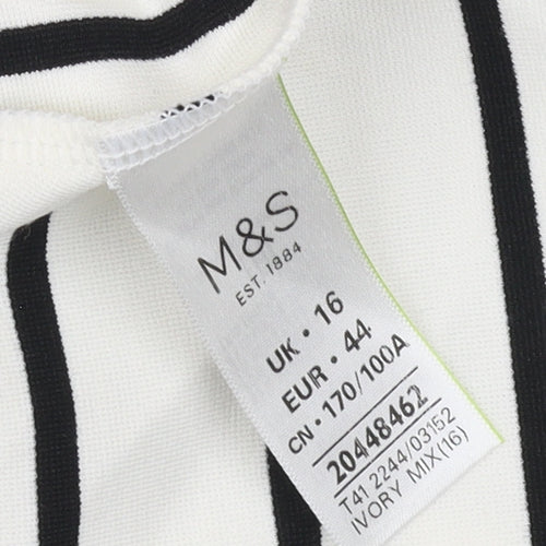 Marks and Spencer Women's Ivory Striped Tunic T-Shirt - Size 16