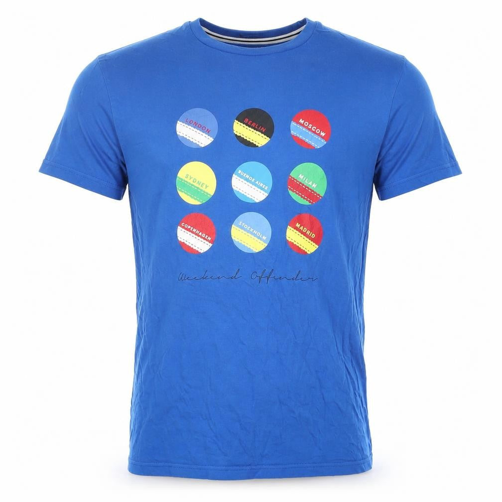 Front view of Weekend Offender Men's Blue Graphic T-Shirt Small