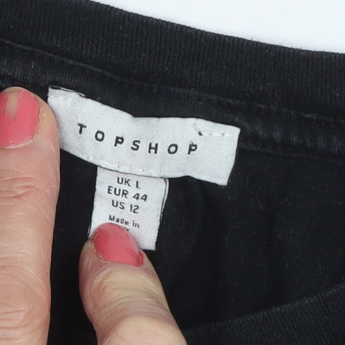 Topshop Women's Black Animal Print T-Shirt, Large