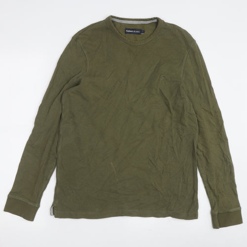 Farah Jeans Men's Green Cotton Long Sleeve Crew Neck T-Shirt L
