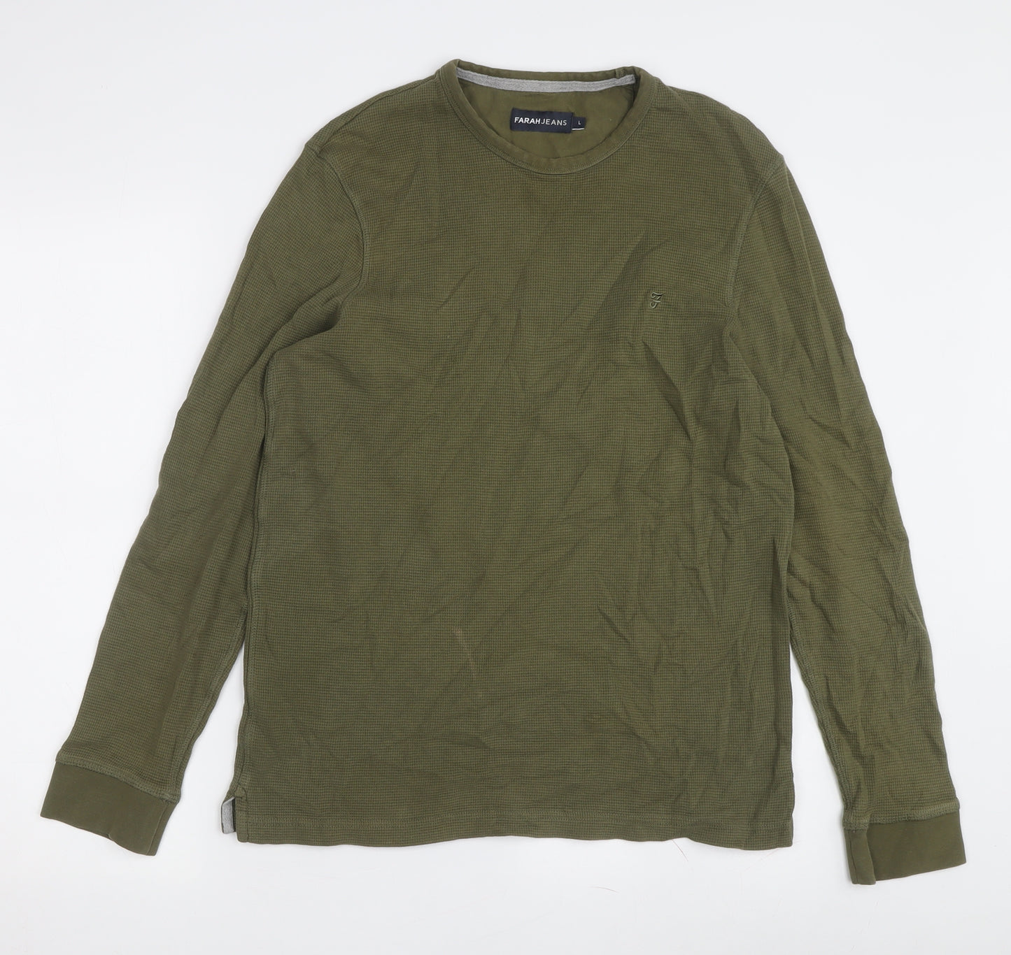 Farah Jeans Men's Green Cotton Long Sleeve Crew Neck T-Shirt L
