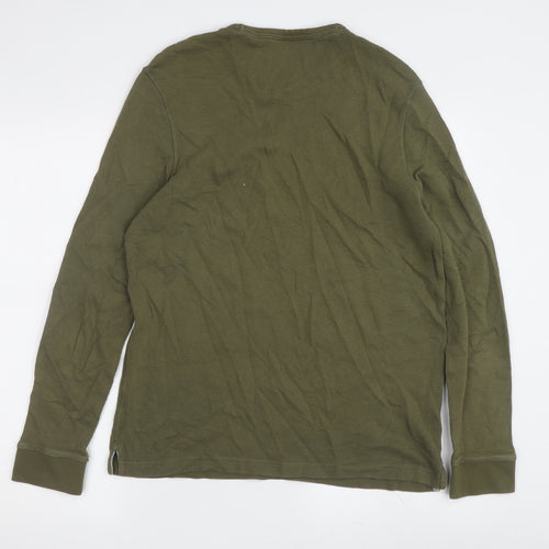 Farah Jeans Men's Green Cotton Long Sleeve Crew Neck T-Shirt L