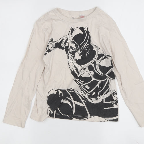 H&M Boys Beige Long Sleeve Black Panther T-Shirt 5-6 Years