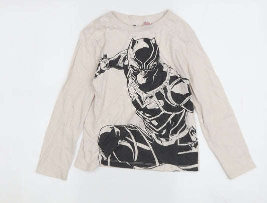 H&M Boys Beige Long Sleeve Black Panther T-Shirt 5-6 Years