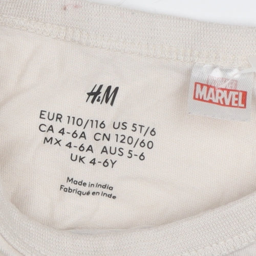 H&M Boys Beige Long Sleeve Black Panther T-Shirt 5-6 Years